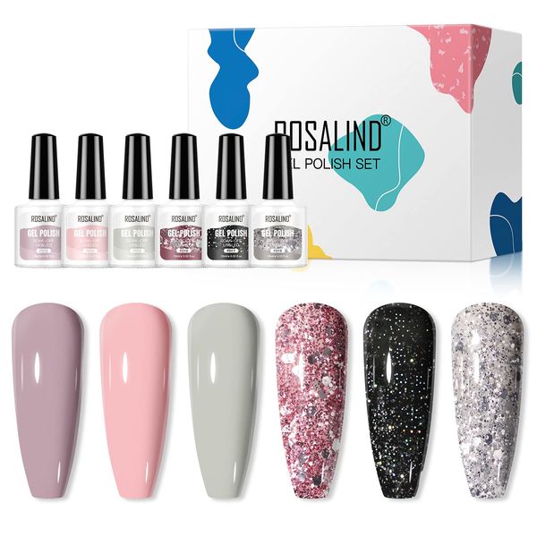 ROSALIND Gel Polish Set 6 colors 10ml Soak Off Colorful Gel Nail Polish Kit Nail Art Design for Nail Salon or DIY at Home Beauty Gift Set Cured with LED/UV Lamp (C)