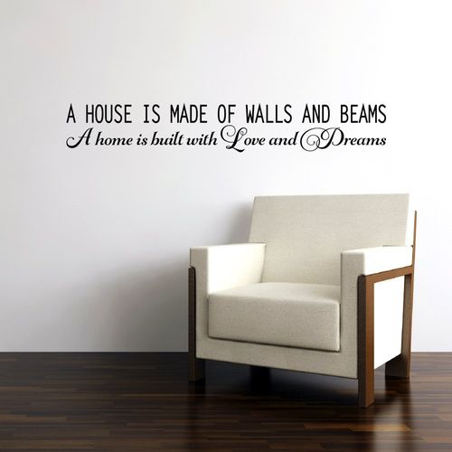 A House is Made of Walls and Beams a Home is Built with Love and Dreams Quote Vinyl Wall Art Decal Sticker, Removable Home Decor, Light Brown, 48in x 7.5in