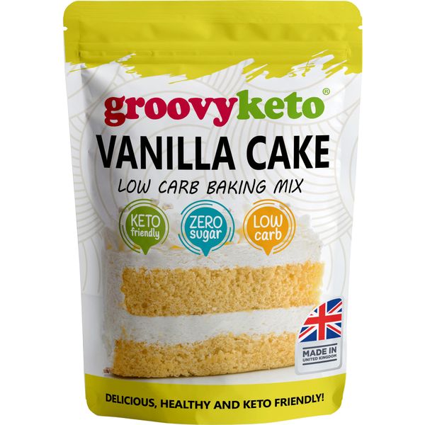 Groovy Keto Vanilla Cake/Cupcake Mix | Low Carb | Keto Friendly | Sugar Free | Only 1g Net Carbs Per slice | Keto Baking Mix, Diabetic Friendly - 260g Pouch