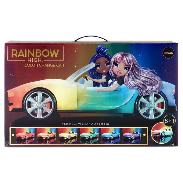 Rainbow High Color Change Car – Convertible Vehicle, 8-in-1 Light-Up, Multicolor with Wheels That Move, Working Seat Belts, Steering Wheel. Fits 2 Fashion Dolls, Toy Gift for Kids Ages 6 7 8+ to 12