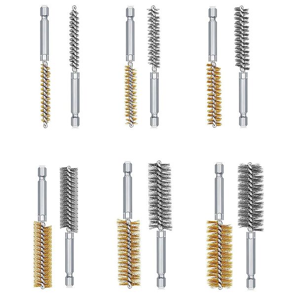 YUENTOEN Wire Brush, Hexagonal Axis, Brass Brush, 12 Pieces, Size: Φ0.3, 0.3, 0.3, 0.4, 0.4, 0.4, 0.47, 0.5, 0.6, 0.7, 0.7, 0.7, 0.7, 0.7, 0.75, 0.7 inches (17 mm), Φ 0.7 inches (18 mm), Φ 0.7 inches