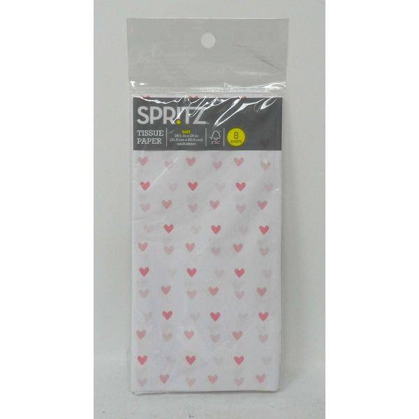 Spritz Pink Heart Print Tissue Paper 8 Sheets