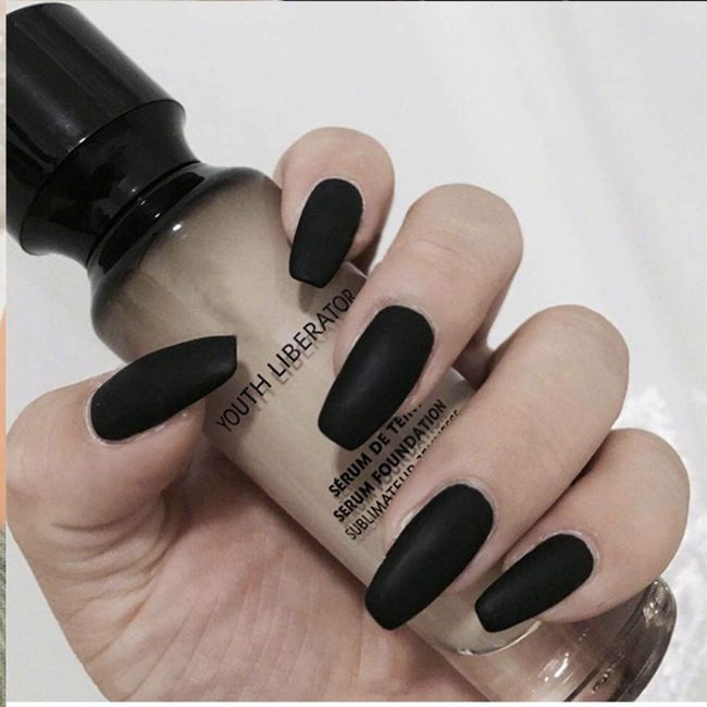 Black Matte Press on Nails False Coffin Nails Frosted Black