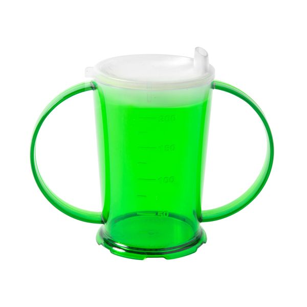 Harfield Translucent Green 2-Handled Beaker & Wide Spout Drinking Aid Sippy Cup Reusable Virtually Unbreakable Copolyester Plastic