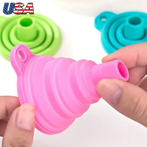 2pcs Kitchen Collapsible Funnels Set Foldable Food Graded Small Silicone Funnels