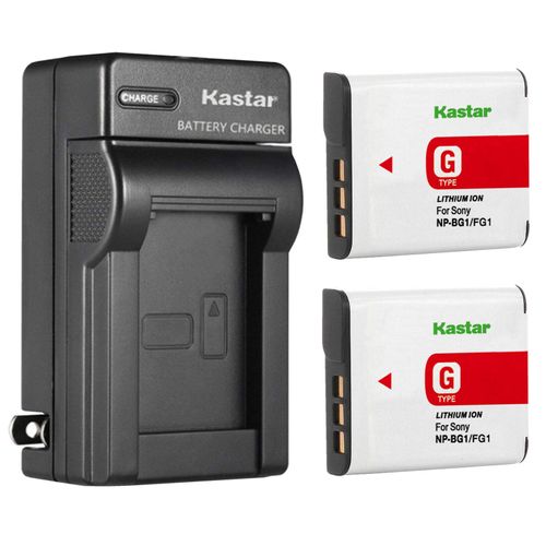 Kastar 2-Pack NP-BG1 Battery and AC Wall Charger Replacement for Sony NP-BG1, NP-FG1, NPBG1, NPFG1, G Type Battery, Sony BC-CSG, BC-CSGD, BC-CSGE Charger, Sony HDR-GW55, HDR-GW77 Digital Camera