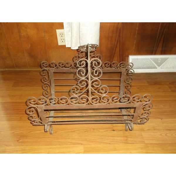 "RARE" Vintage Colonial Wrought Iron Metal Fireplace Wood Kindling Paper Holder