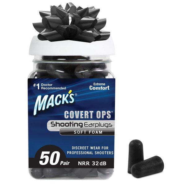 Mack's Covert Ops Soft Foam Shooting Ear Plugs, 50 Pair - 32 dB High NRR - Comfortable Earplugs for Hunting, Tactical, Target, Skeet and Trap Shooting