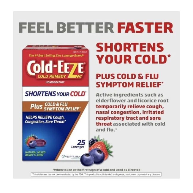 COLD-EEZE Plus Natural Mixed Berry Cold & Flu Zinc Lozenges Multi-Symptom 25 ct