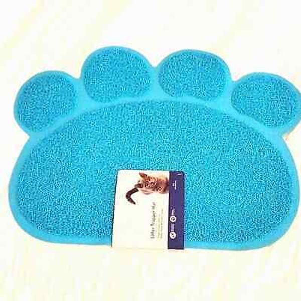 CAT Litter Box Matt Dog Matt Paw Print SKY BLUE Pet Food Bowl Floor Protector