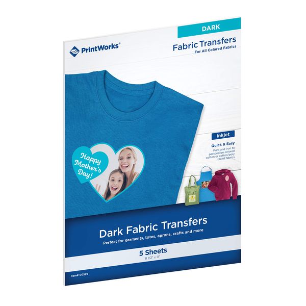 Printworks Dark T-Shirt Transfers, Perfect for DIY Christmas Presents and Crafts, For Use on Dark and White/Light Fabrics, Photo Quality, For Inkjet Printers, 5 Sheets, 8 ½” x 11” (00529)