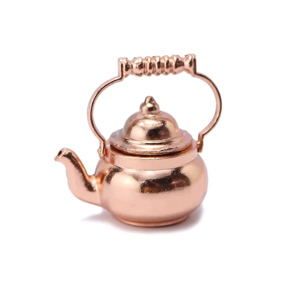 Dollhouse Miniature Vivid Teapot Tea Kettle 1:12 Scale Kitchen Copper Model Artificial House Decoration Food Ornament Accessories (Bronze)