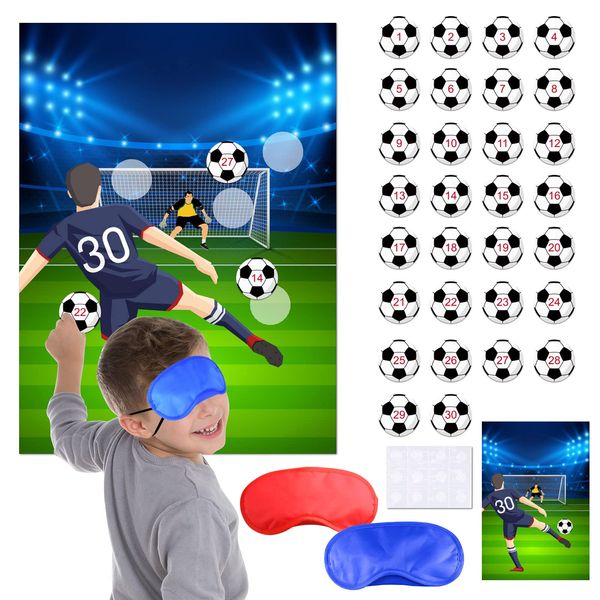 ELECLAND Pin The Soccer Game for Kids, Pin The Soccer on The Goal with Soccer Ball Stickers, Football Party Games Christmas Party Games for Classroom Activities, Football Birthday Decorations