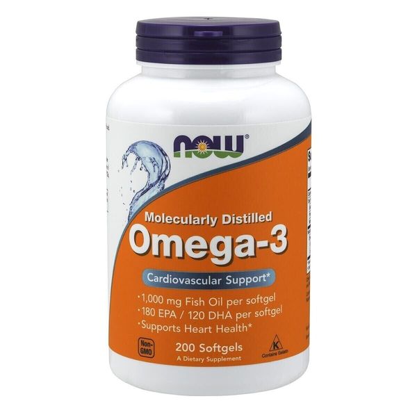 NOW FOODS Omega-3, Molecularly Distilled - 200 Softgels Exp 06/2025