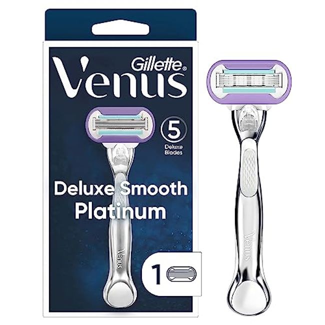 Gillette Venus Deluxe Smooth Platinum Women's Razor, Includes 1 Handle, 1 Razor Blade Refill