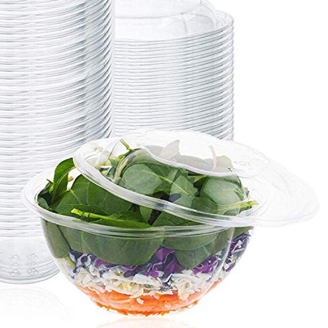  Stock Your Home 32oz Clear Plastic Salad Bowls with Lids  Disposable (50 Pack) Medium Takeout Container with Snap on Lid for Fruit  Salads, Quinoa, Lunch and Meal Prep, Acai Bowl, To-Go