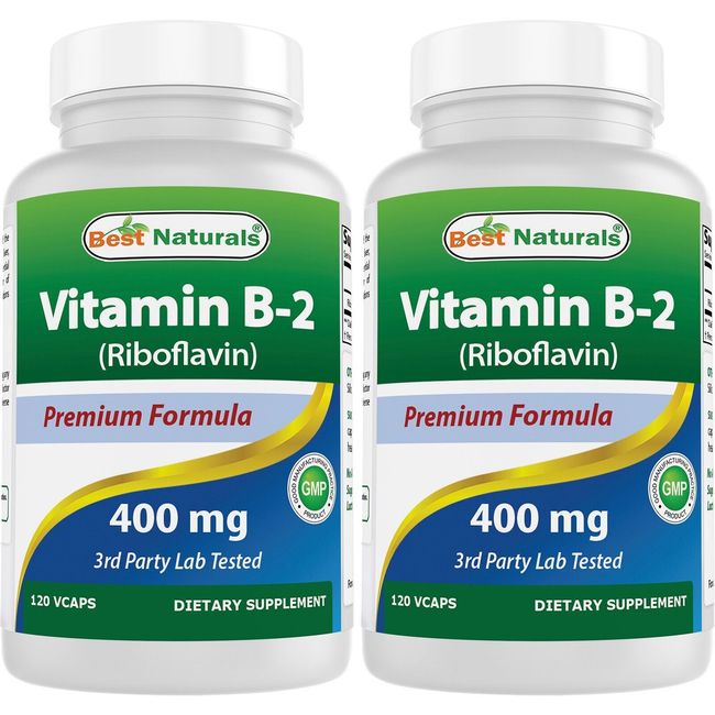 2 Pack Best Naturals Vitamin B2 400 mg 120 Veg Capsules