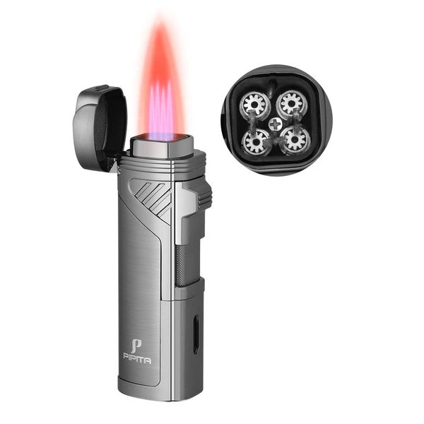 PIPITA Torch Lighter Windproof Cigar Lighter Jet Quad Flame Refillable Butane Cigarette Lighter with Punch (Without Butane Gas)