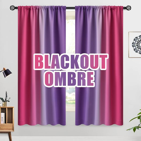 COSVIYA Ombre Room Darkening Curtains 63 inches Length for Girls Bedroom, Light Blocking Pink and Purple 2 Tone Reversible Rod Pocket Gradient Window Drapes for Living Room,2 Panels, 52 inches Wide