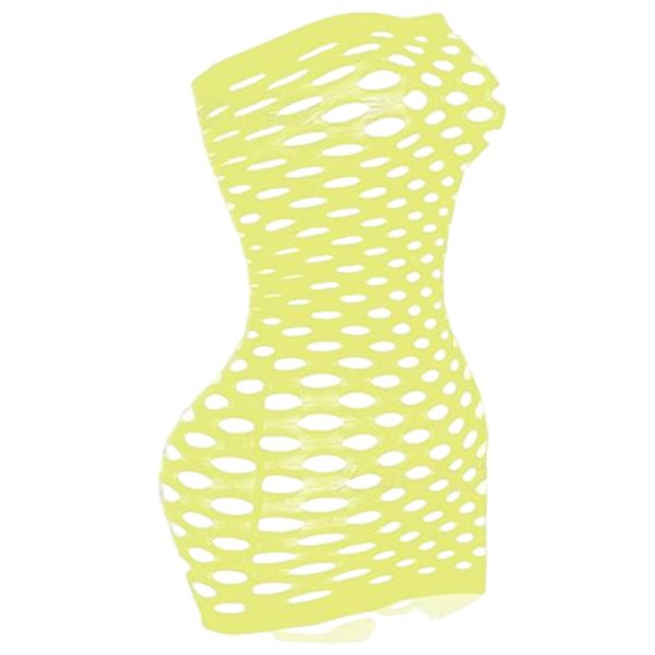 Plus Nao Body Stockings, Full Body Net Tights, Women's, Sexy Lingerie, Miniskirt, Perforated, Body Tights, Cosplay, yellow