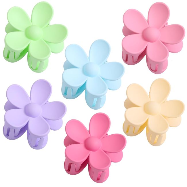 6PCS Flower Hair Clips, Matte Claw Clips for Women Girls, Flower Clips for Thick Thin Hair, Strong Hold Cute Claw Clips for Valentine's Day Gifts