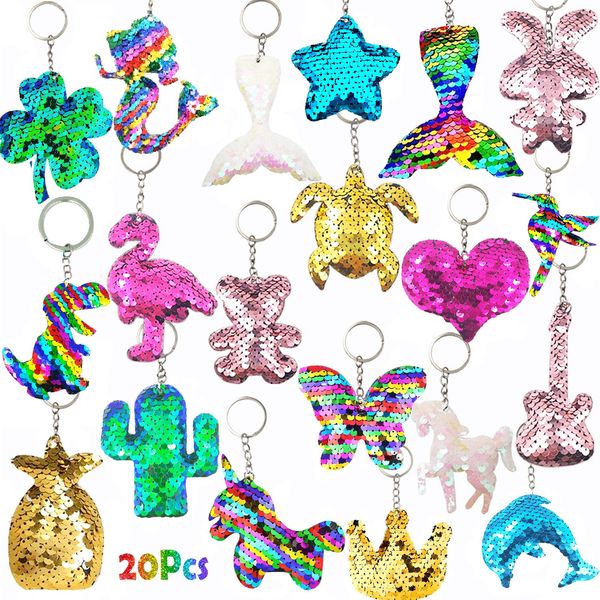 Acuiwer 20 PCS Sequin Keyrings Colorful Girls Keyrings Party Bags Gift Reversible Sequins Birthday Favors Backpack Accessories (Sequin-20PCS)