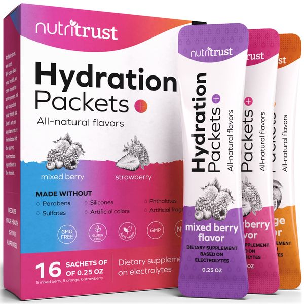 𝗪𝗜𝗡𝗡𝗘𝗥 𝟮𝟬𝟮𝟯* Hydration Powder Packets, Natural Flavor IV Hydration Packets, Electrolyte Drink Mix for 3x Faster Hydration, Easy to Dissolve in Liquid, Vegan Rehydration Solution, 16 Sticks