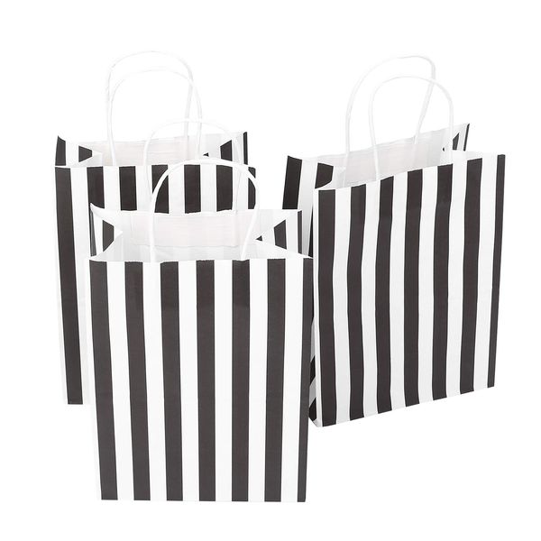 Ronvir Black And White Gift Bags Bulk 8x4.75x10.5 Inches 100pcs Medium Paper Bags For Party, Halloween, Christmas, Festival, Holiday