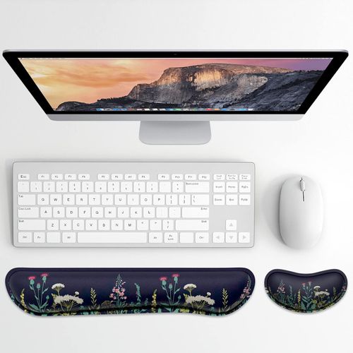 Dapesuom Enlarge Keyboard Wrist Rest Pad,Memory Foam Set Wrist Cushion Support for Easy Typing & Pain Relief,Mouse Wrist Pad, Anti-Slip Wrist Support for Gaming Computer Laptop Office, Elegant Flower