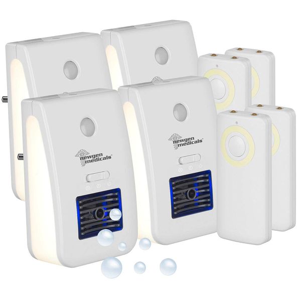 newgen medicals LED-Nachtlicht Kinder: 4er-Set 2in1-Ionisator-Luftreiniger & Nachtlicht, Fernbedienung, Timer (Nachtlichter Babies, Ozonator, Zeitschaltuhr)