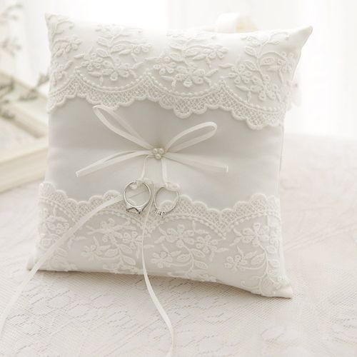 MOTTDAM Lace Wedding Ring Pillow Pearl Cushion Bearer 8.26 Inch