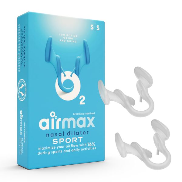 Airmax sport nasal dilator - 76% more air flow - Breathe easy through the nose - Breathing trainer for running, cycling, fitness, yoga and endurance sports - 4 months relief - 2 pack small transparent