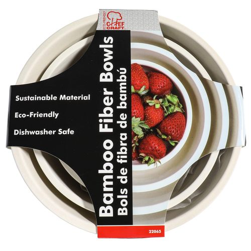 Chef Craft Eco Bamboo Fiber Mixing Bowl Set, 4 Piece, Natural