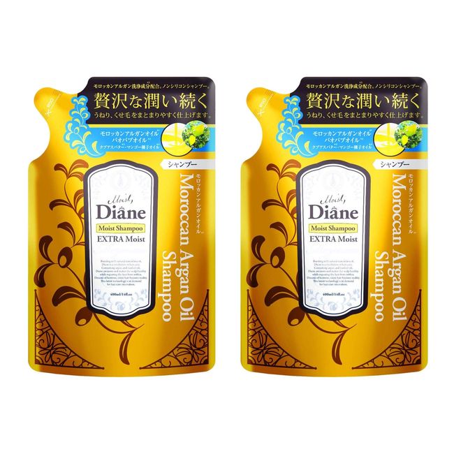 Moist Diane Oil Shampoo, Extra Moist Refill, 13.5 fl oz (400 ml) x 2 Bags