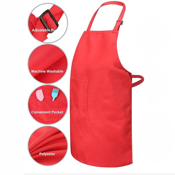 DDSHUN Kids Apron Kids Chef Outfit Apron Children Painting Aprons Adjustable Chef Apron for Kitchen Cooking and Baking Wear Painting BBQ for Boys Girls - 2PCS (Red + Blue