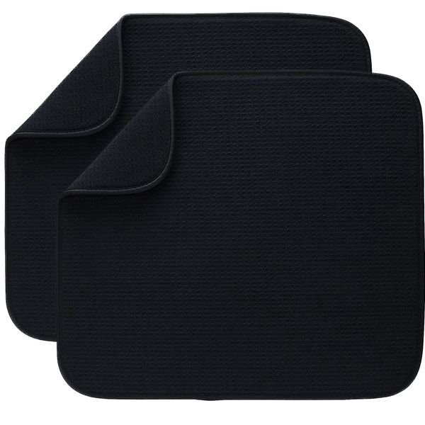 Microfibre Dish Drying Mats Super Absorbent Drying mat for dishes Super Absorbent 40cm x 46cm 2 Pack Black