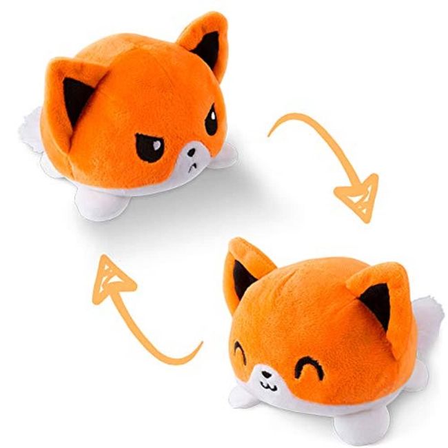 TeeTurtle | The Original Reversible Fox Plushie | Patented Design | White and Orange | Show Your Mood Without Saying a Word!