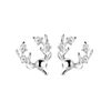 Sterling Silver Shiny Deer Head With Floral Antler Stud Earrings