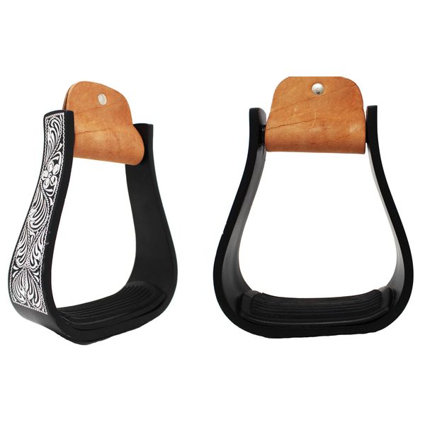 CHALLENGER 5" Wide Western Black Engraved Aluminum Horse Stirrups 51177