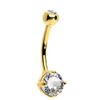 Ouer 14G 14K Solid Gold Belly Button Piercing Clear CZ Navel Ring Banana Bells, Gold, cubic zirconia, opal, Cubic Zirconia