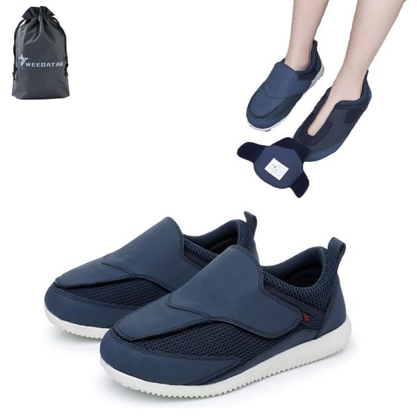 [WEEOATAR] Nursing Shoes, Senior Shoes, Men's, Women's, Slip-on Sneakers, Senior People, For the Elderly, Ultra Lightweight, Anti-Slip, Breathable, Adjustable, Wide, Soft, Walking, Navy Blue, 9.8