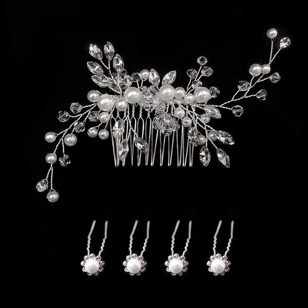 1 Packung Perlen-Blumen-Haarspangen mit 4 Strass-Perlen-Haarnadeln, U-förmige Haarnadeln für Frauen, Mädchen, Bräute, Brautjungfern, Hochzeitshaar-Accessoires