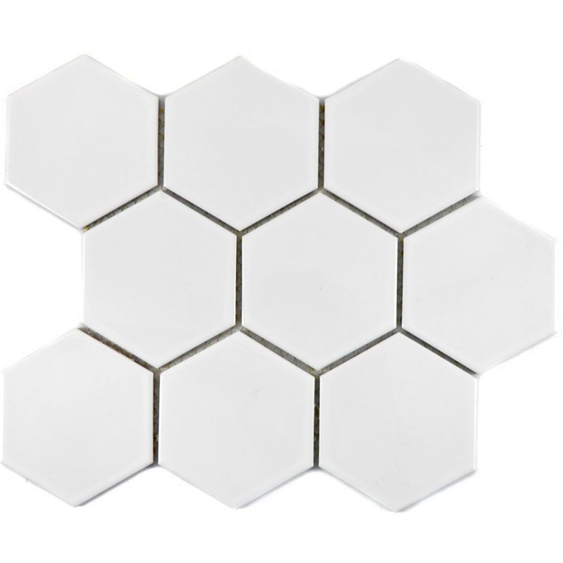 Mosaic Tile Ceramic Hexagon White Glossy for Floor Wall Bathroom Toilet ...