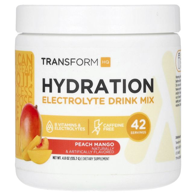 Hydration, Electrolyte Drink Mix, Caffeine Free, Peach Mango, 4.8 oz (135.7 g)