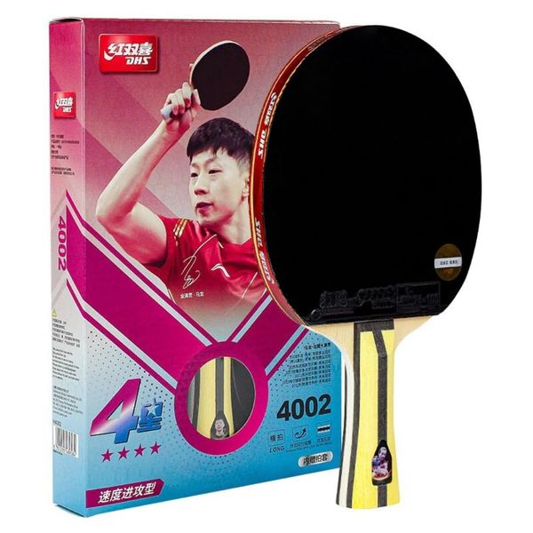 DHS H4002 4 Stars Table Tennis Racket, DHS Hurricane 3 + G888 Rubber, 7 Ply Wood Ping Pong Racquet with Free Round Bag (Long Handle FL)