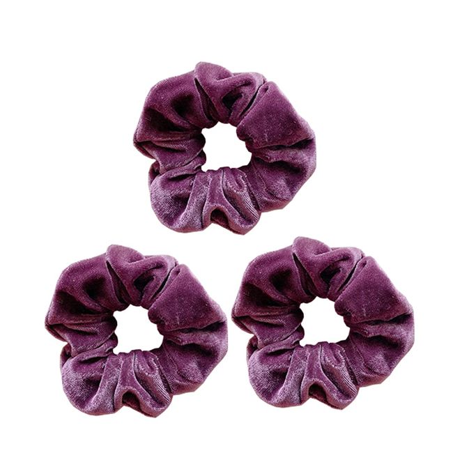 scicent Scrunchies for Women and Girls, Premium Velvet Scrunchy for Hair, Cute Colors Elastic Thick Bands, Soft Ropes Ponytail Holder Hair Accessories 3 Pack Dark Purple