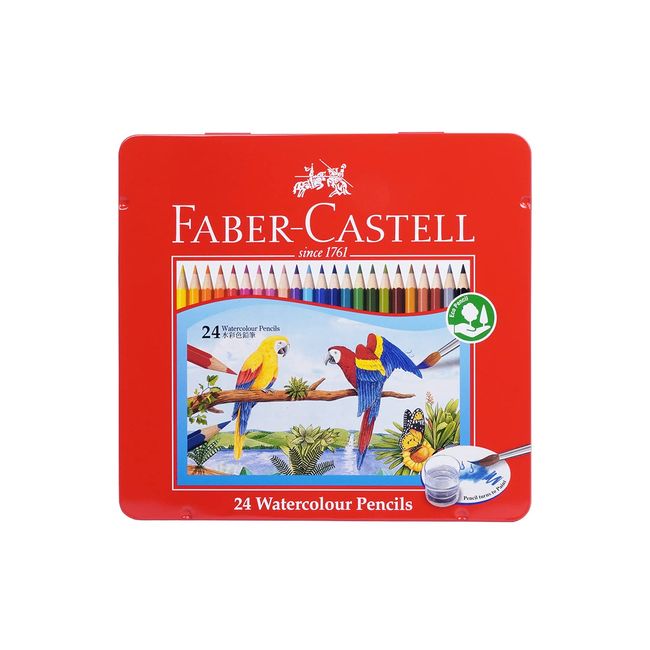 Faber Castell TFC-WCP/24C Watercolor Pencils, Flat Tin, Set of 24 Colors