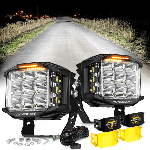 AUXBEAM 4" Side Shooter Square LED Work Driving Light Spot Pods+Black Covers Kit