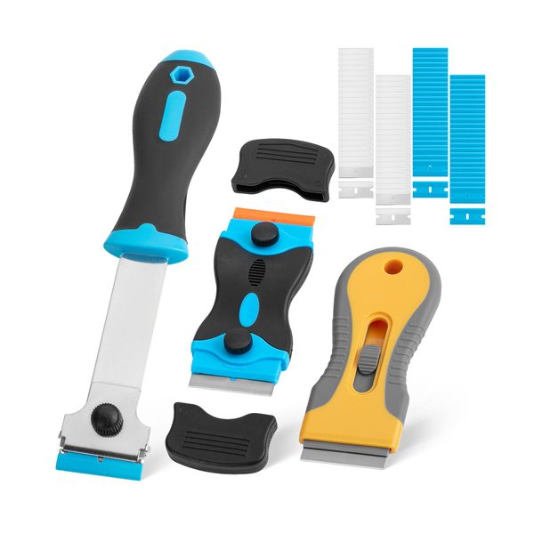 Bates- Razor Blade Scraper Set, 3 Pack, Razor Scraper Set with Extra 50 Plastic & 30 Metal Blades, Window Scraper Tool, Paint Scraper Tool
