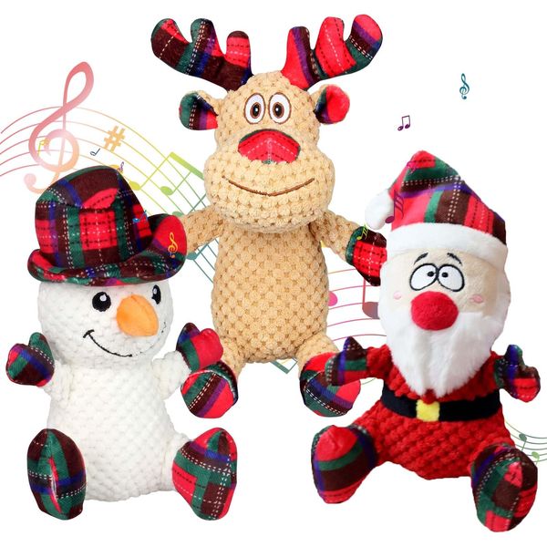 3 Pack Dog Christmas Squeak Toys, Plush Squeaky Medium & Small Dog Chew Toys, Stuffed Squeaky Toys for Dogs Puppy - Funny Cute Dog for Dog Birthday